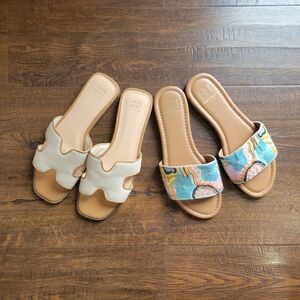 Elegant Women's Slide Sandals - Cream and Multicolor